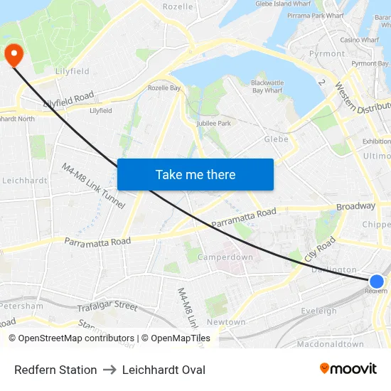 Redfern Station to Leichhardt Oval map