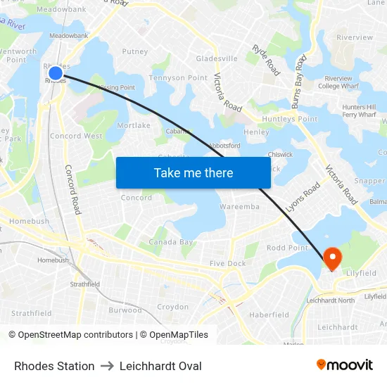 Rhodes Station to Leichhardt Oval map