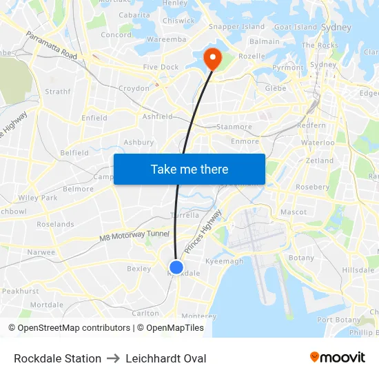 Rockdale Station to Leichhardt Oval map
