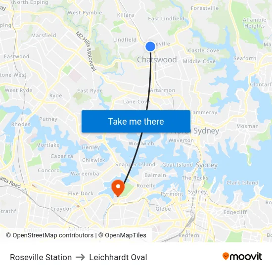 Roseville Station to Leichhardt Oval map