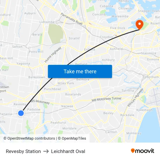 Revesby Station to Leichhardt Oval map