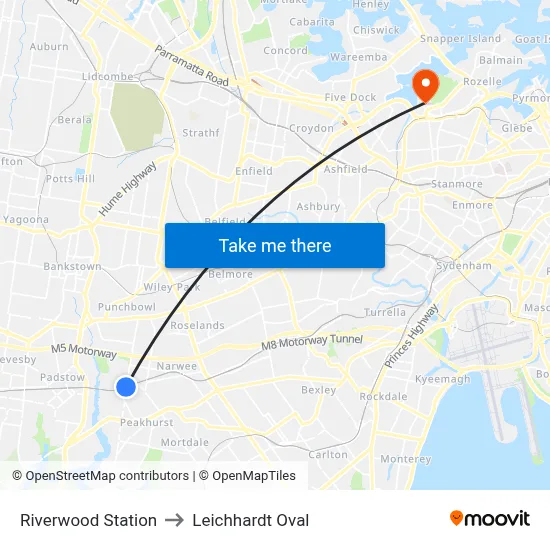 Riverwood Station to Leichhardt Oval map