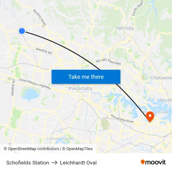 Schofields Station to Leichhardt Oval map