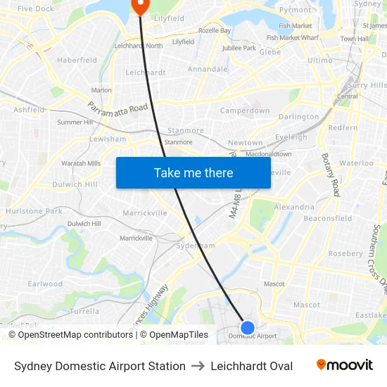 Sydney Domestic Airport Station to Leichhardt Oval map