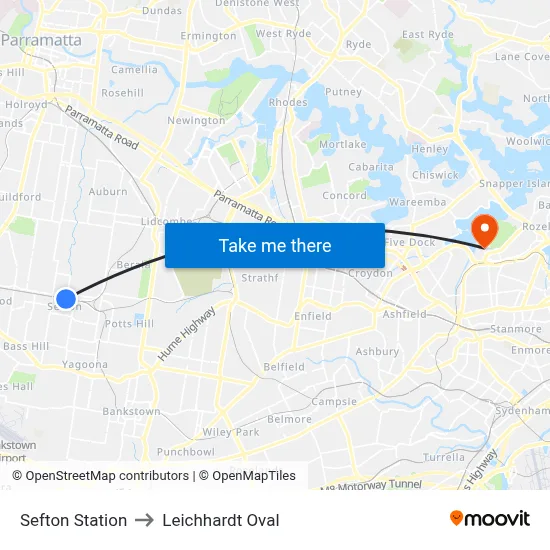 Sefton Station to Leichhardt Oval map
