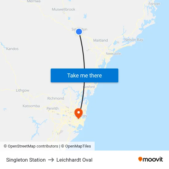 Singleton Station to Leichhardt Oval map