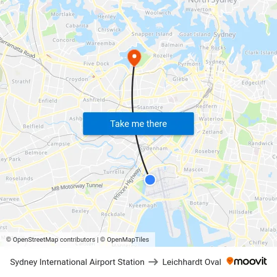Sydney International Airport Station to Leichhardt Oval map