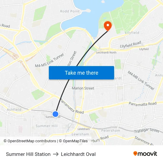 Summer Hill Station to Leichhardt Oval map