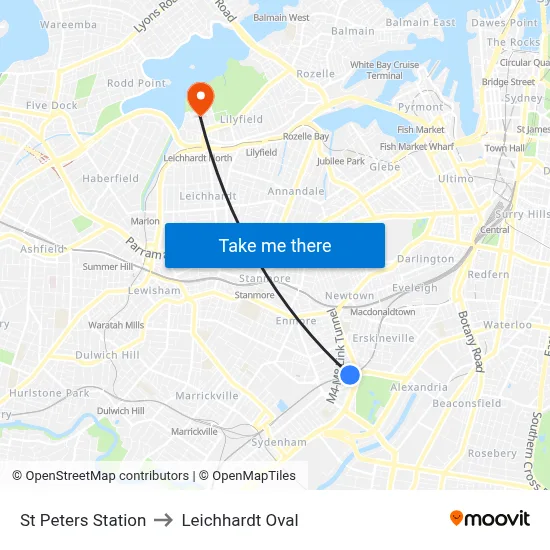 St Peters Station to Leichhardt Oval map