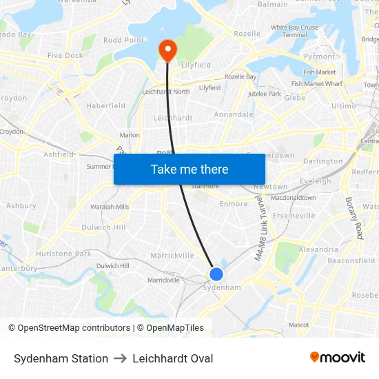 Sydenham Station to Leichhardt Oval map