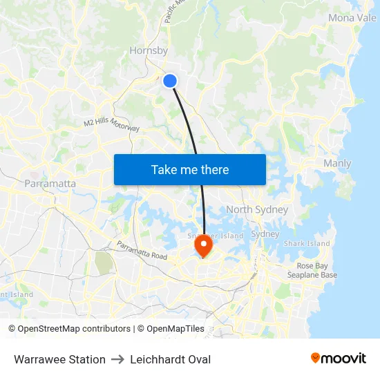 Warrawee Station to Leichhardt Oval map