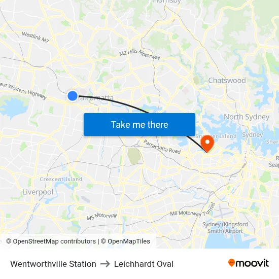 Wentworthville Station to Leichhardt Oval map