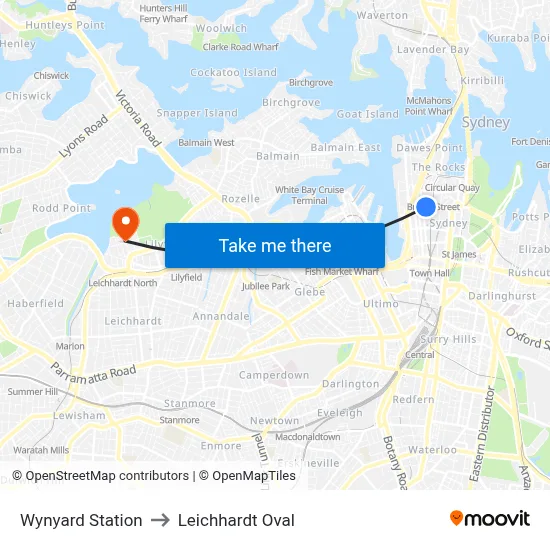 Wynyard Station to Leichhardt Oval map