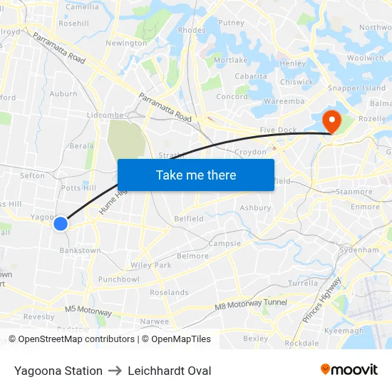 Yagoona Station to Leichhardt Oval map