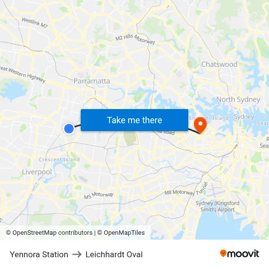 Yennora Station to Leichhardt Oval map
