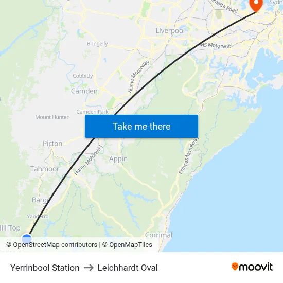 Yerrinbool Station to Leichhardt Oval map