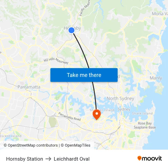 Hornsby Station to Leichhardt Oval map