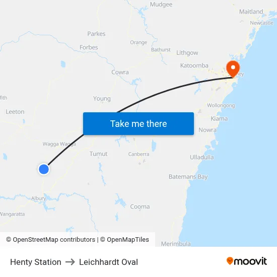 Henty Station to Leichhardt Oval map
