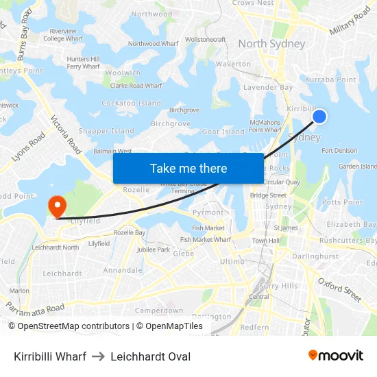 Kirribilli Wharf to Leichhardt Oval map