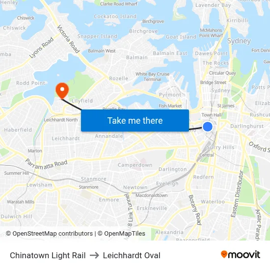 Chinatown Light Rail to Leichhardt Oval map