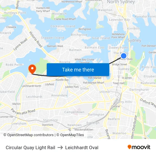 Circular Quay Light Rail to Leichhardt Oval map