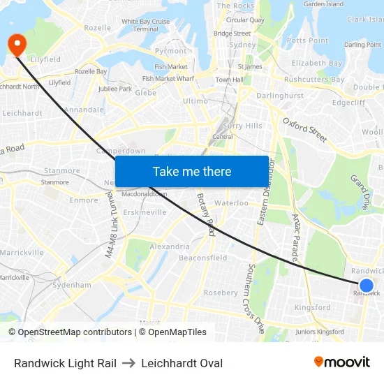 Randwick Light Rail to Leichhardt Oval map