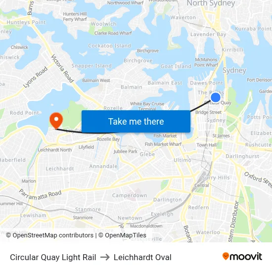 Circular Quay Light Rail to Leichhardt Oval map