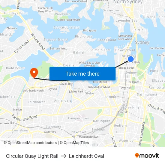Circular Quay Light Rail to Leichhardt Oval map