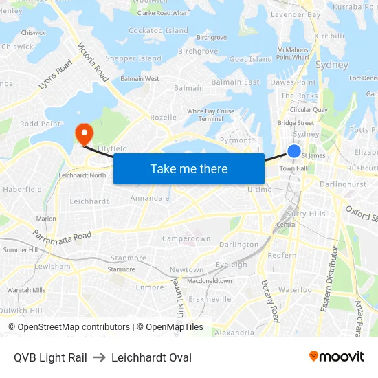 QVB Light Rail to Leichhardt Oval map