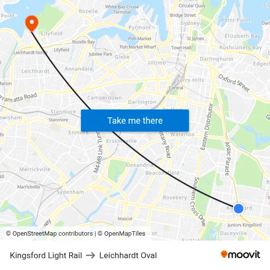 Kingsford Light Rail to Leichhardt Oval map