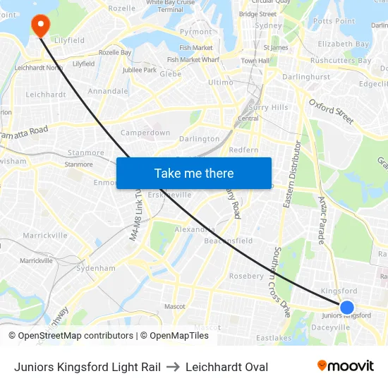 Juniors Kingsford Light Rail to Leichhardt Oval map
