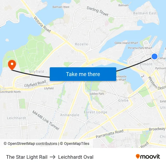 The Star Light Rail to Leichhardt Oval map