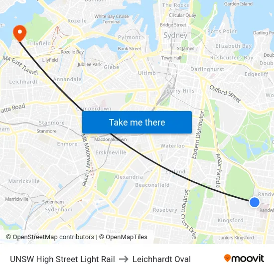 UNSW High Street Light Rail to Leichhardt Oval map