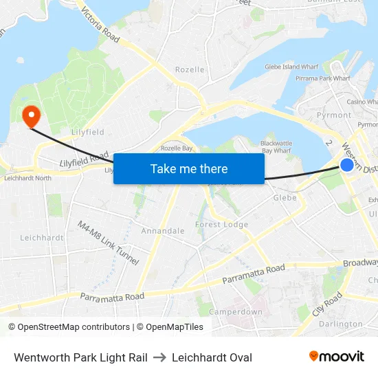 Wentworth Park Light Rail to Leichhardt Oval map