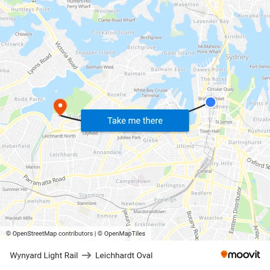 Wynyard Light Rail to Leichhardt Oval map