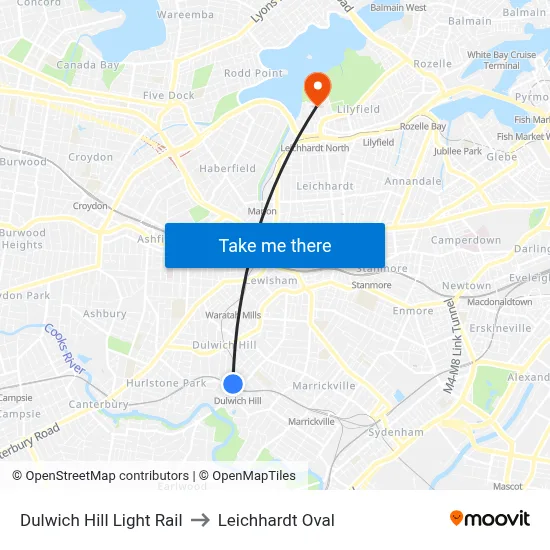 Dulwich Hill Light Rail to Leichhardt Oval map