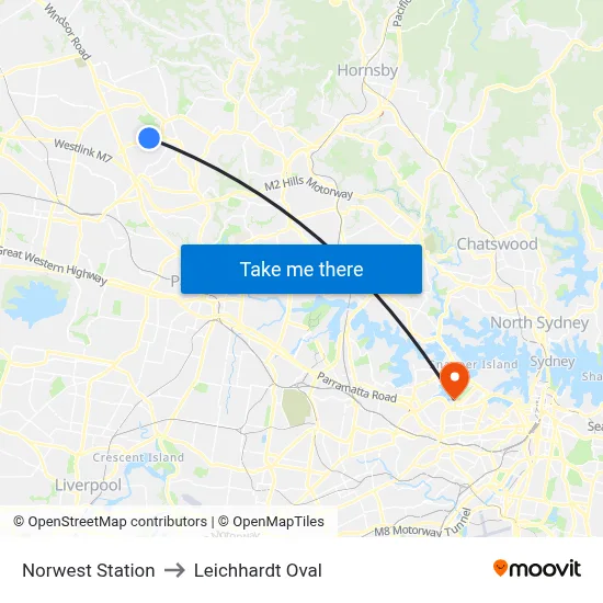 Norwest Station to Leichhardt Oval map