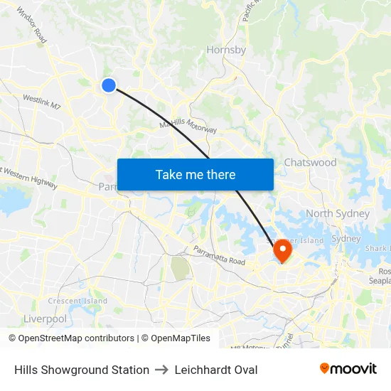Hills Showground Station to Leichhardt Oval map