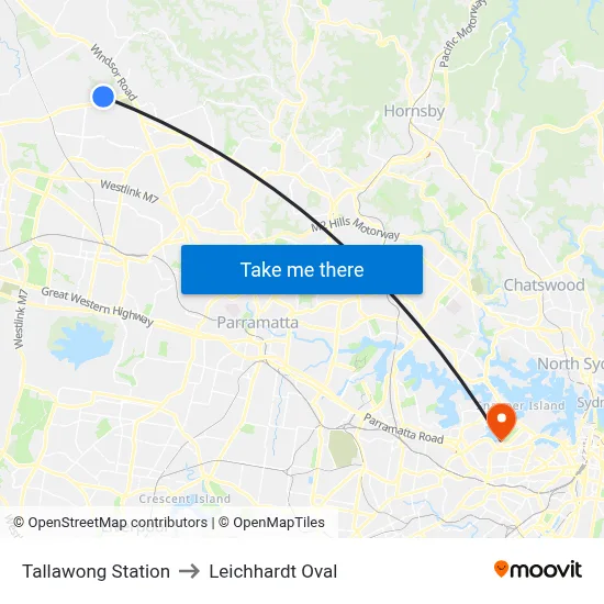 Tallawong Station to Leichhardt Oval map