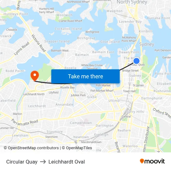 Circular Quay to Leichhardt Oval map