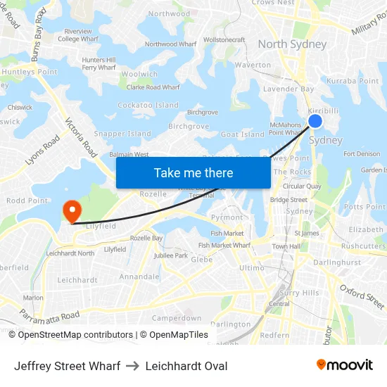 Jeffrey Street Wharf to Leichhardt Oval map
