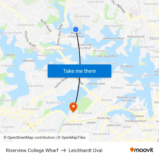 Riverview College Wharf to Leichhardt Oval map