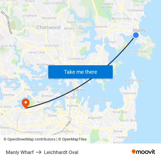 Manly Wharf to Leichhardt Oval map