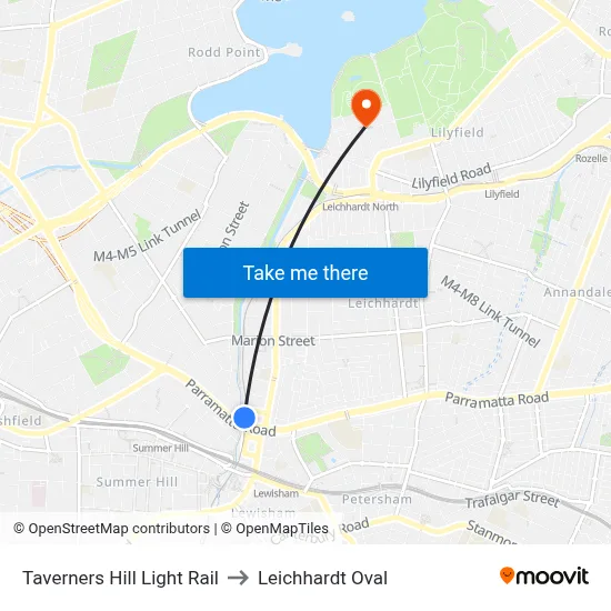 Taverners Hill Light Rail to Leichhardt Oval map