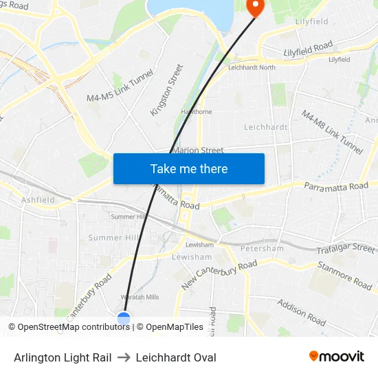 Arlington Light Rail to Leichhardt Oval map