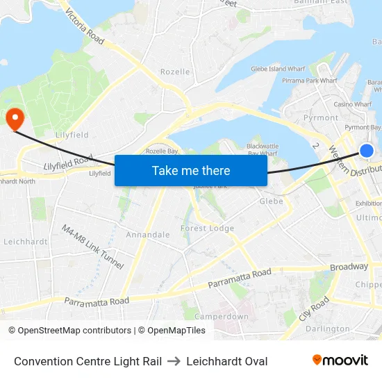 Convention Centre Light Rail to Leichhardt Oval map