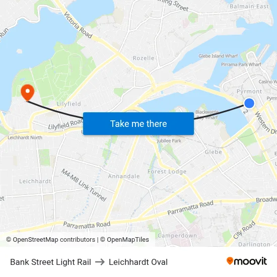 Bank Street Light Rail to Leichhardt Oval map