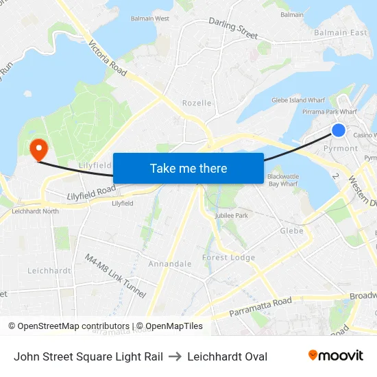 John Street Square Light Rail to Leichhardt Oval map