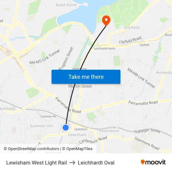 Lewisham West Light Rail to Leichhardt Oval map