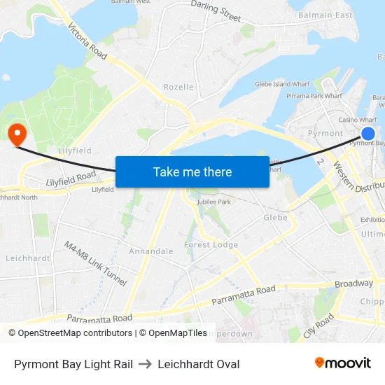 Pyrmont Bay Light Rail to Leichhardt Oval map